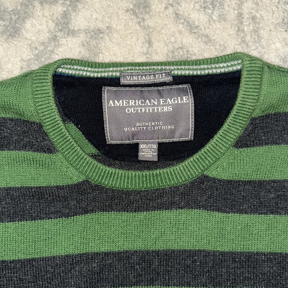 American Eagle Outfitters Green and Gray Striped Crewneck Sweater - Picture 3 of 5
